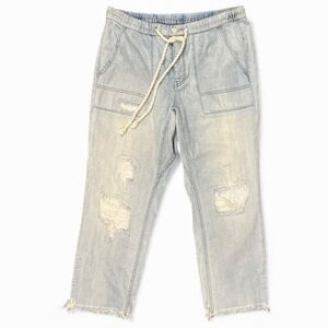 Free People Pants Pull-On Crop Jeans Distressed Baggy Raw Hem drawstring Wmns M